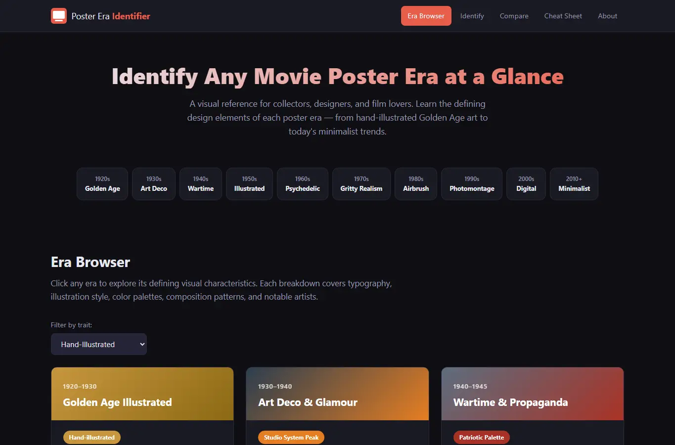 Screenshot of Movie Poster Era Identifier interface showing the project page in use